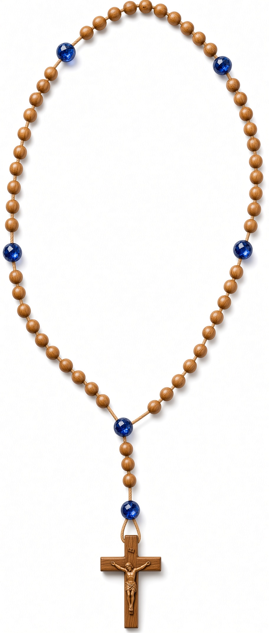 Wooden Rosary with blue gemstone beads and a wooden crucifix